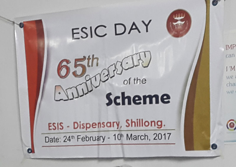 ESIC Day 65th Anniversary Banner at ESIS Dispensary, Shillong