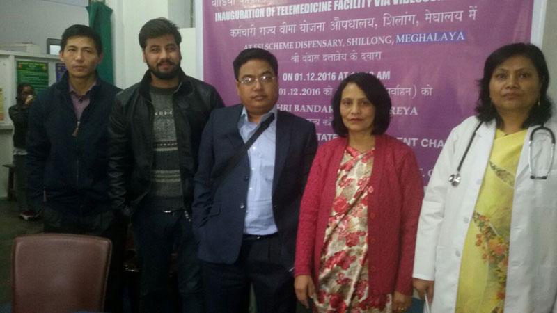 Inauguration banner and group photo of the Telemedicine Facility at ESI Scheme Dispensary, Shillong